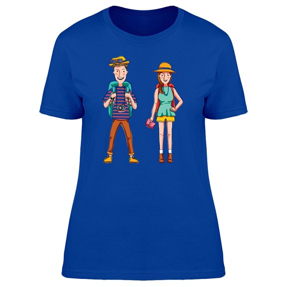Couple Of Tourists Cartoon Tee Women's -Image by Shutterstock