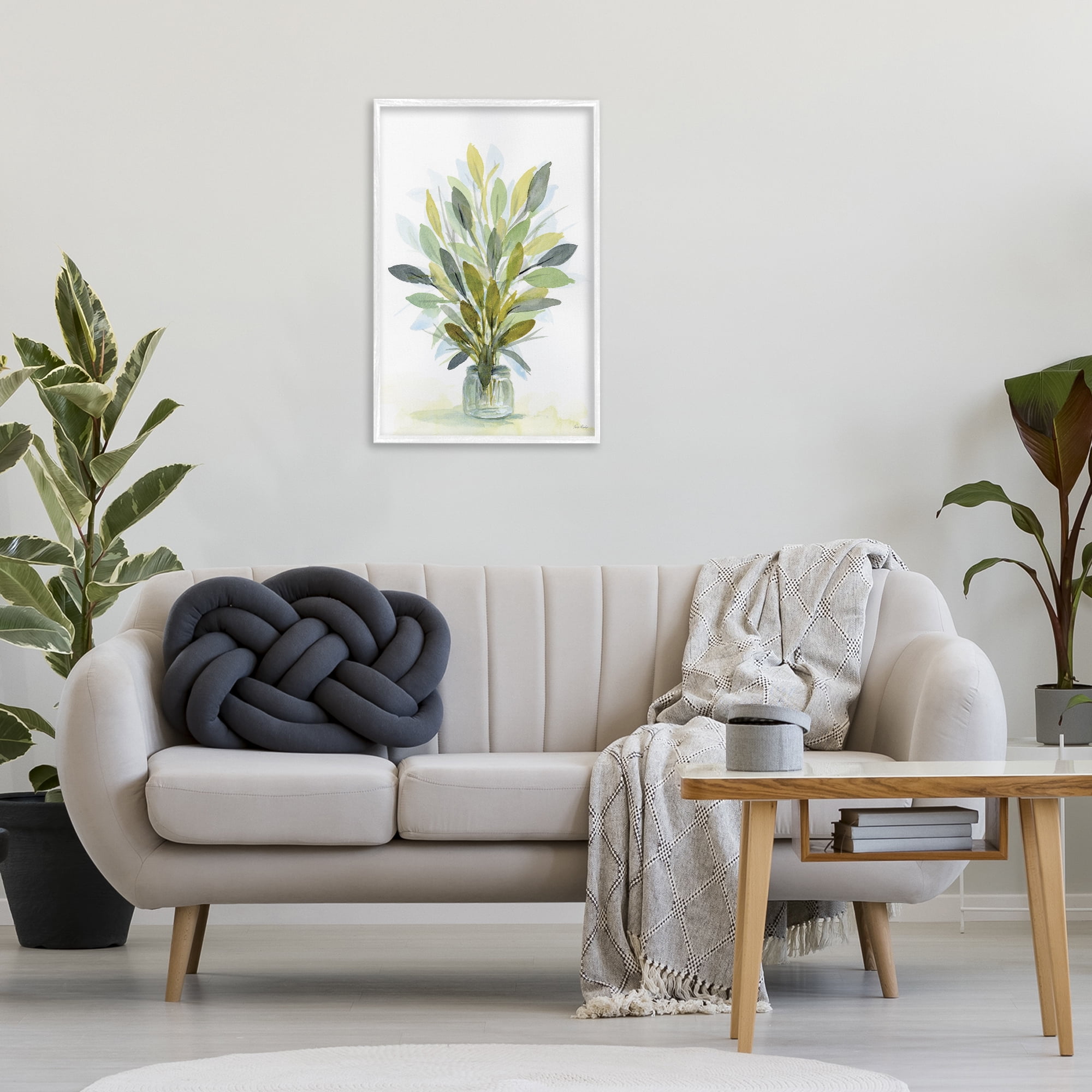 Stupell Industries Layered Leaves in Jar Botanical & Floral Painting White Framed Art Print Wall Art, 20 x 30