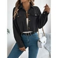thumbnail image 3 of Corduroy Jacket Women, Yigetop Women's Fashion Cropped Shacket Button Down Corduroy Shacket Jackets Casual Plaid Long Sleeve Crop Jackets Tops Cropped Jacket Black L, 3 of 8