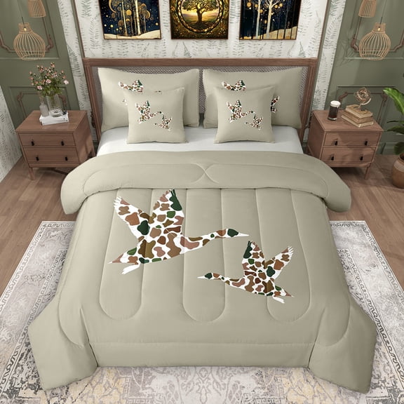 Feelyou Cartoon Rustic Duck Twin Bedding Sets 7pcs, Camo Abstract Bedding Comforter Set