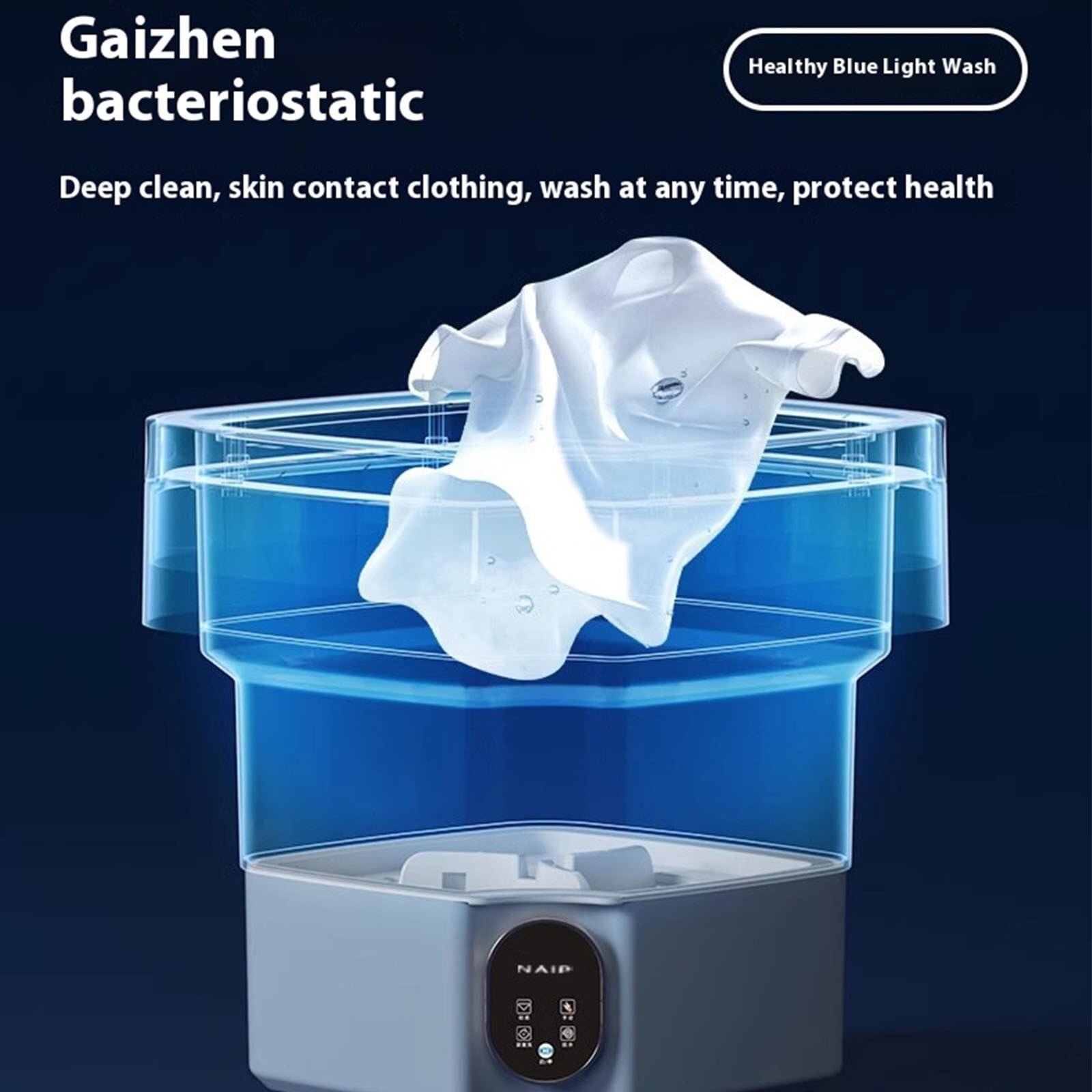 FastXmas Portable Washing Machine, 18L Large Capacity Laundry Washer with Blue Light, Foldable Automatic Washing Machine with Spin Dryer 4 Modes Deep Cleaning for Underwear, Baby Clothes, Sock