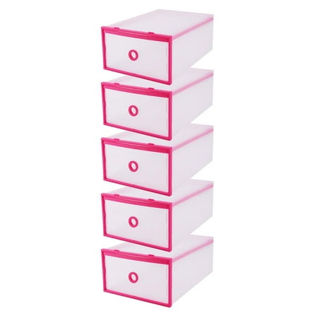 5-Pack Transparent Stackable Shoe Storage Boxes,Fosa Multifunction Plastic Foldable Shoe Boxes Storage Organiser DIY Shoe Drawers Home Storage,5 Storage Boxes