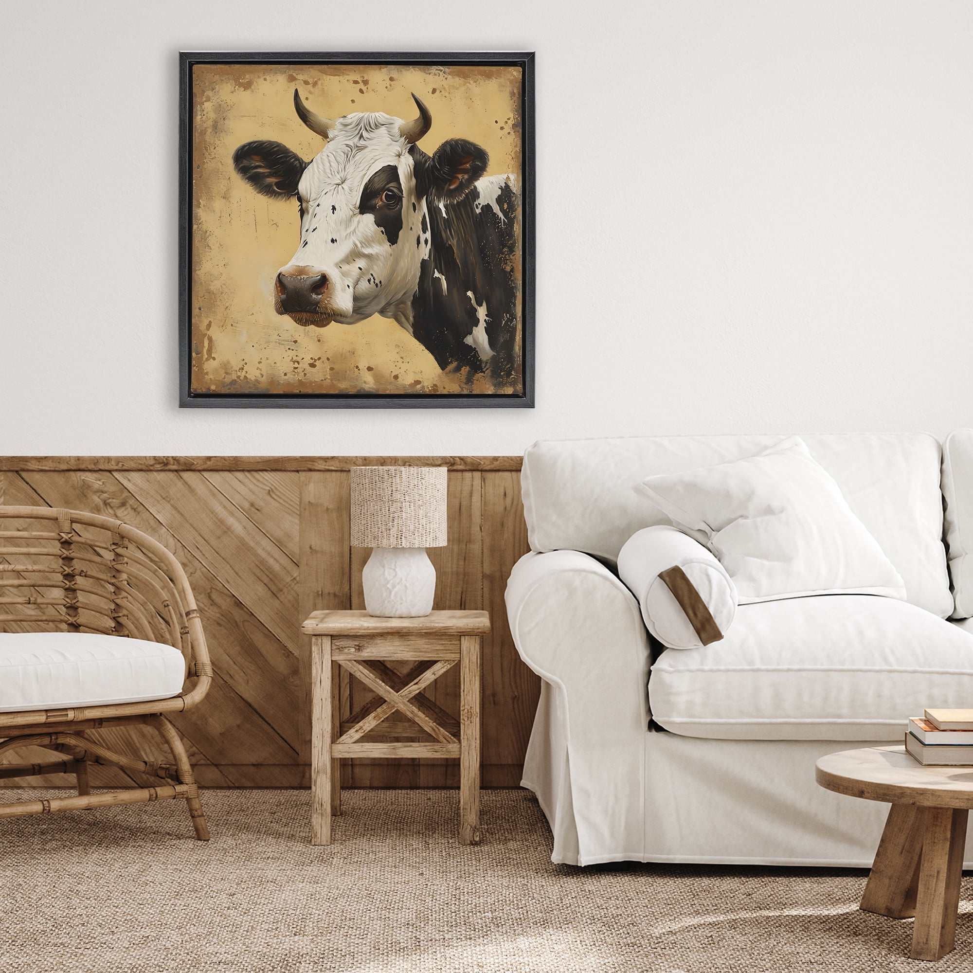 Stupell Industries Spotted Brown Cow Portrait Black Framed Floater Canvas Wall Art, design by Creative Studio