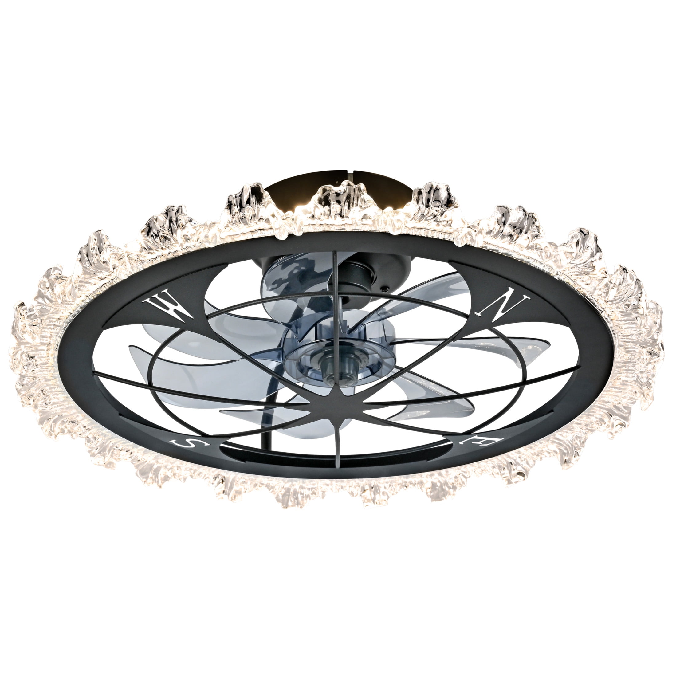 GDF Studio 21" Vintage Caged Ceiling Fan with LED Lights, Remote & App Control, Art Deco Flush Mount Fandelier, Matte Black