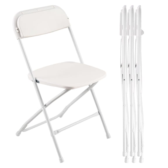 4 Pack Folding Chairs, Foldable Plastic Chairs with Heavy Duty Metal Frame, Portable Folding Card Table Chairs, Stackable Indoor Outdoor Seats for Home, Yard, Garden, Parties, Events, White