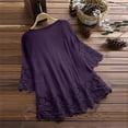 thumbnail image 5 of Blouses for Women Sawvnm Women Vintage Lace Patchwork Bow-Neck Three Quarter Blouses T-Shirt for Women,Purple,3XL, 5 of 6