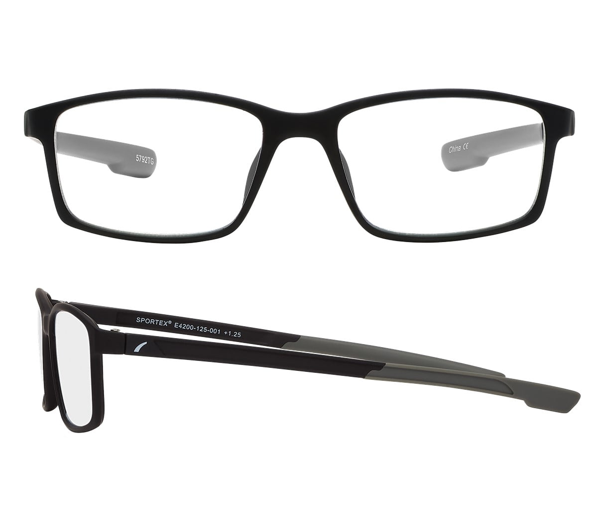SAV Sportex Blue Light Protection Reading Glasses, Rectangle Full Rim Frame, 4200, +1.25, Gray