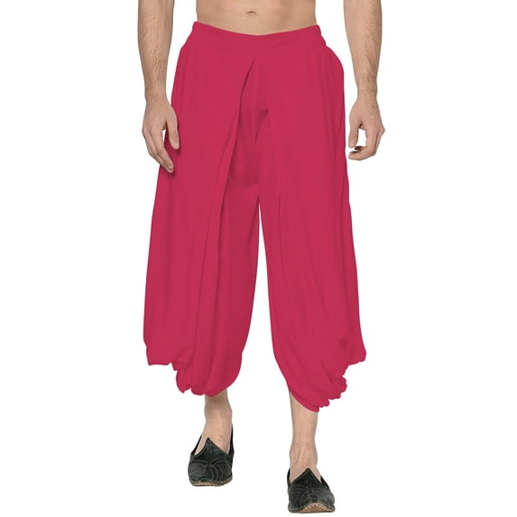 eloria Men's Dhoti Indian Men's Rayon Dhoti Aladdin Style Pants, Color: Magenta | Free Size