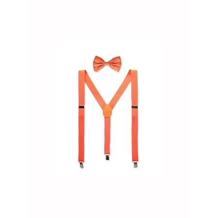 Unique Bargains Unisex's Elastic Y Shape Adjustable Bow Tie Set Shoulder Strap Suspenders Orange