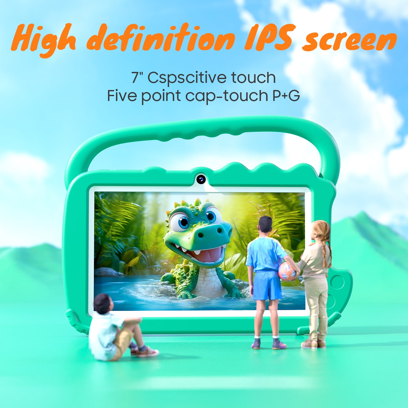 Kids Tablet 7 inch Android 12 Tablet for Kids, 4GB RAM 32GB ROM Quad Core Toddler Tablet with Shockproof Case, Parental Control, WiFi, BT, 3000mAh Battery, Dual Camera, Educational, Games, Green