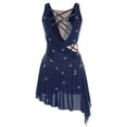 thumbnail image 2 of Sholeno Women Dance Dress Rhinestones Adorned Straps Backless Side Slit Flowy Asymmetrical Hem Dress Navy Blue M, 2 of 6