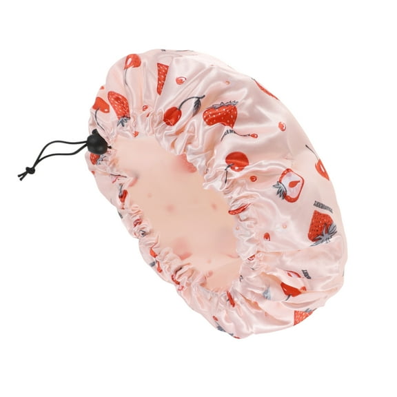 Unique Bargains 1 Pc Women Strawberry Bath Cap for Bathroom Business Travel Red Pink