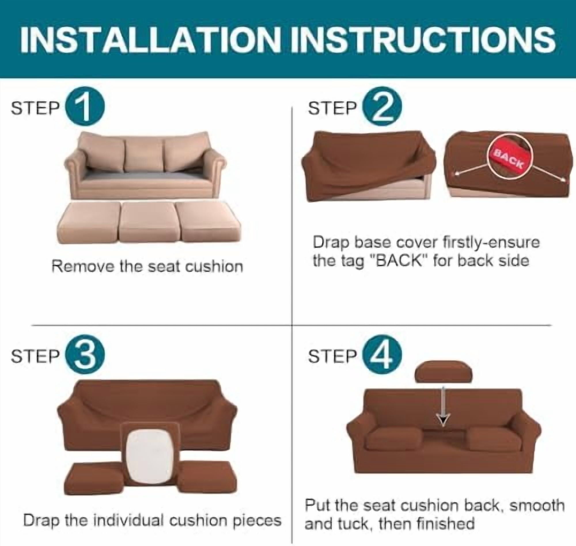 4 Piece Sofa Covers for 3 Cushion Couch Slipcover Soft Cover Dogs-Washable Furniture with Individual Covers,Feature Jacquard Fabric(3 Cushion Sofa, Caramel)
