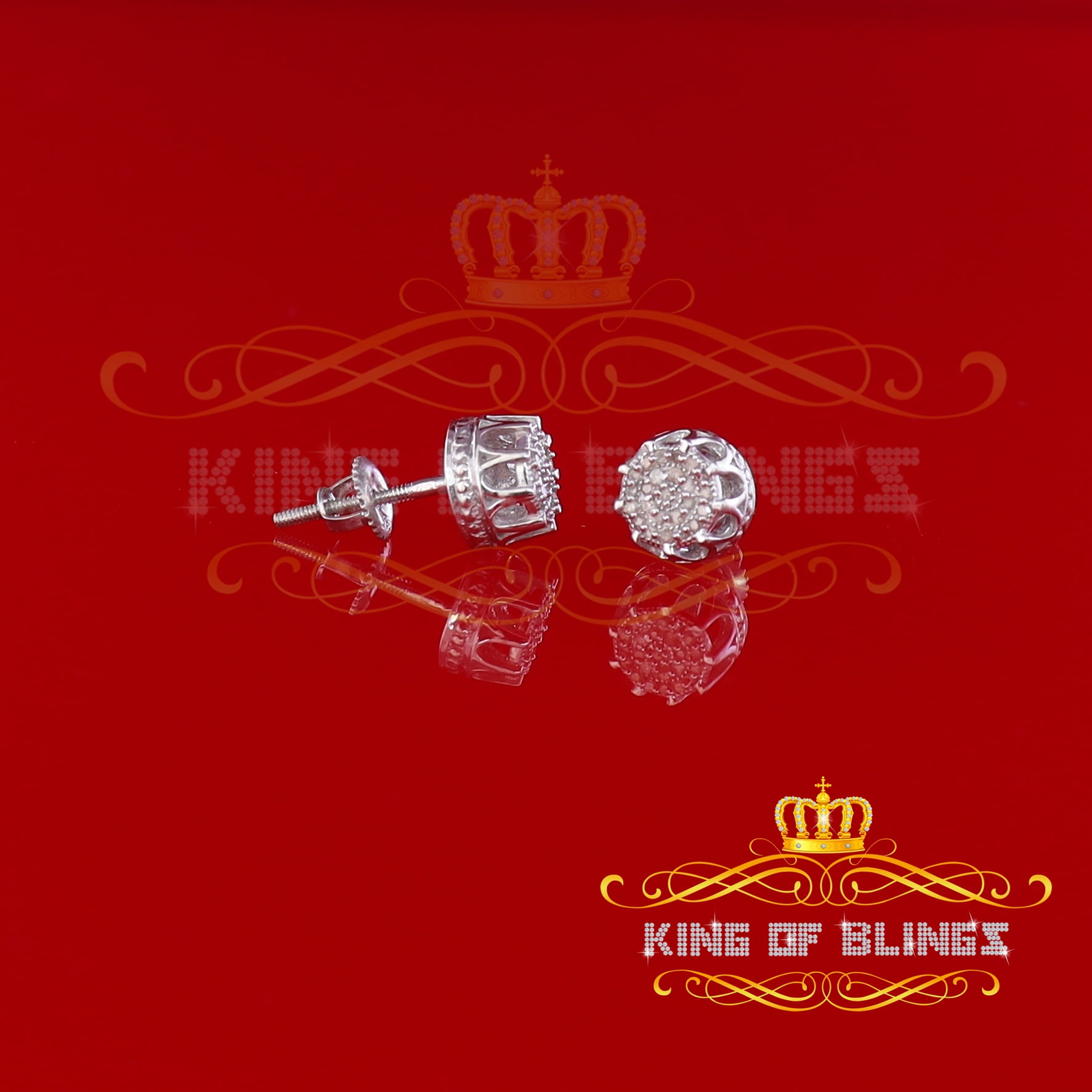 King of Bling's 925 Sterling Silver 0.12ct Diamond For Women's/ Men's White Stud Round Earrings