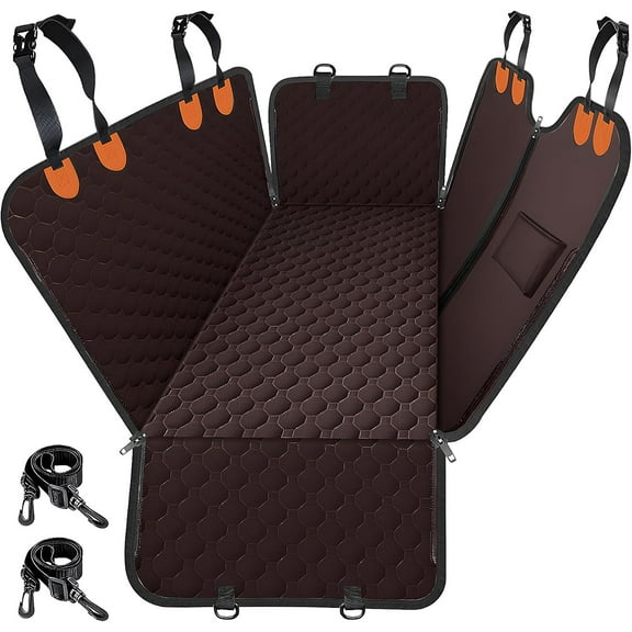 Dog Car Seat Cover for Back Seat, 2025 Upgraded 600D Heavy Duty Waterproof & Scratch-Resistant Dog Hammock for Car, Back Seat Pet Cover for Dogs with Sedan, Trucks and SUVs, Standard, Brown