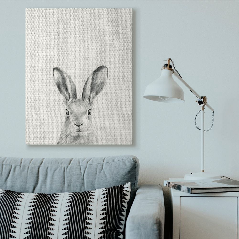 Stupell Industries Bunny Rabbit Portrait Grey Drawing Design Canvas Wall Art by Victoria Borges