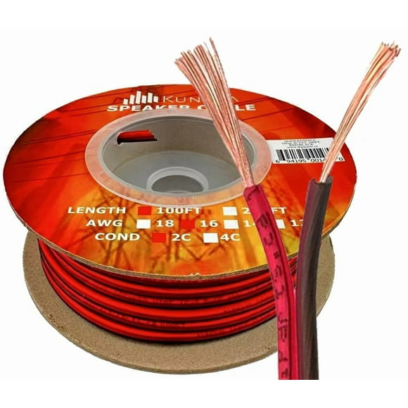 Cable de altavoz KUNOVA, calibre 16, 2 conductores, CCA, 30 m, rojo y negro