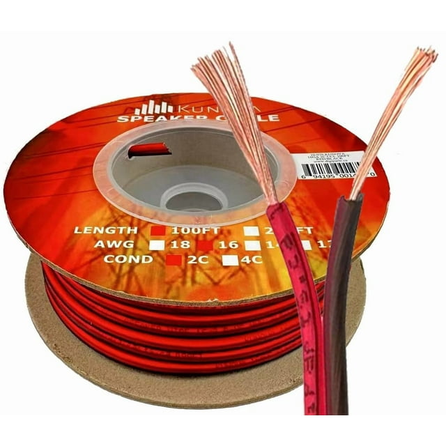Cable de altavoz KUNOVA, calibre 16, 2 conductores, CCA, 30 m, rojo y negro