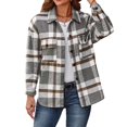 thumbnail image 2 of Black and Friday Clothing Sales Idoravan Plaid Shirts for Women Winter Jacket Clearance Women Fall and Winter Plaid Printed Long Sleeve Turn-down Collar Suit Cardigan Woolen Coat Tops Gray M, 2 of 7