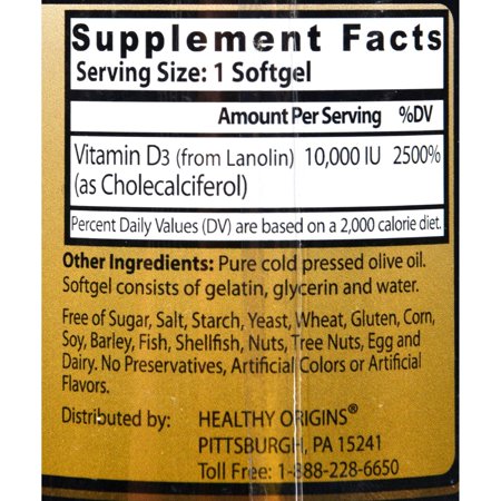 ヘルシーオリジンズ ビタミンD3 (ラノリン) 10000IU 360粒 ソフトジェル Healthy Origin VITAMIN D3 GELS