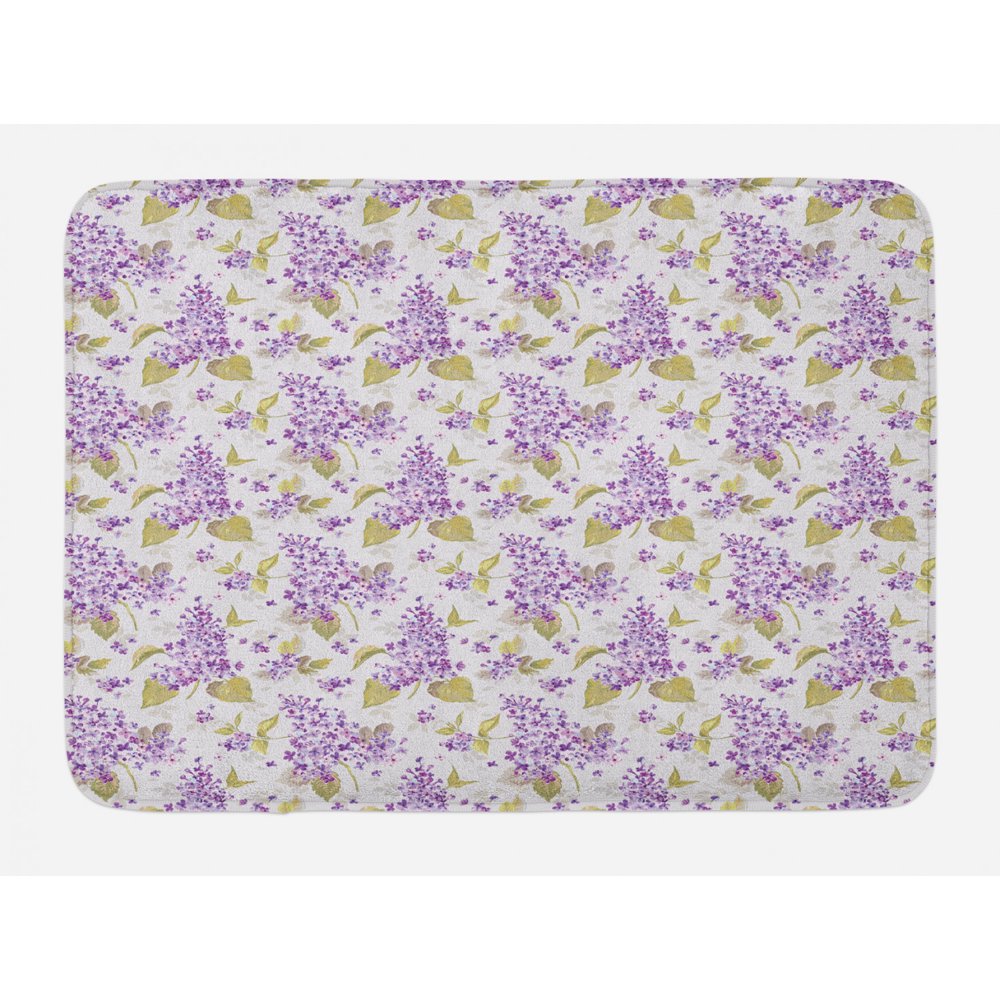 Mauve Bath Mat, Retro Style Floral Petals Love Natural Beauty Icons
