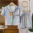 thumbnail image 2 of KPOPLK Girls Pjs Outfit Toddler Girl 2 Piece Button Down Cute Print Short Sleeve & Shorts Pjs Set Soft Fun Sleepwear for Kids Clothes Size 7-8 Years,Grey, 2 of 5