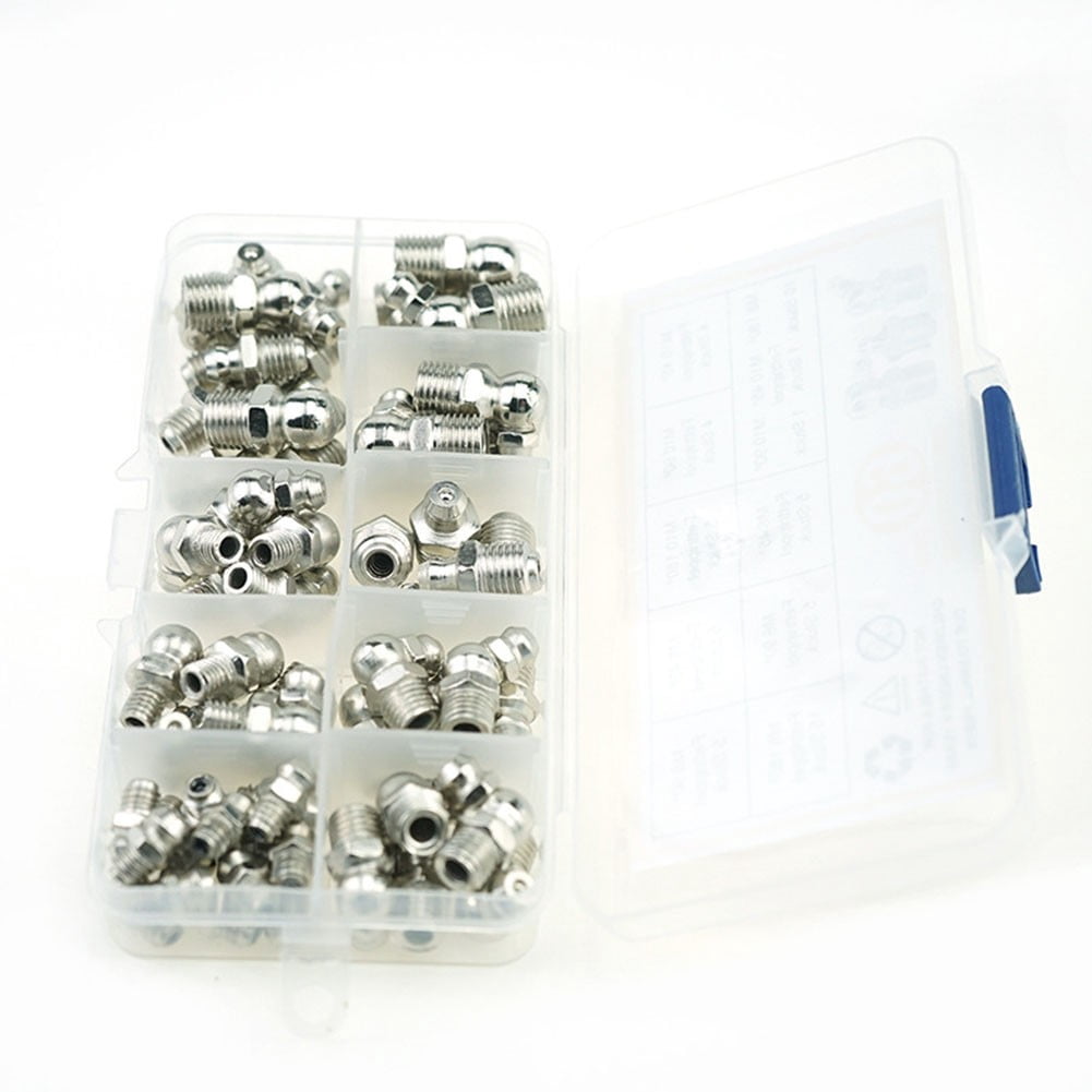 60 Piece Grease Fitting Kit with Needle Nozzle for Hard to Reach Areas