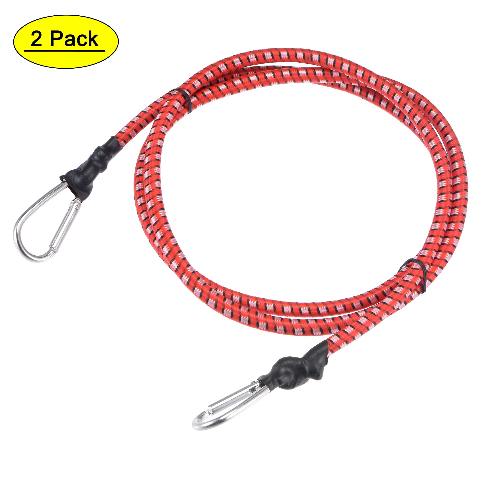 Uxcell 4.92ft Tie Down Snap Clips Elastic Rope with Hooks, Red 2 Pack