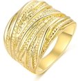thumbnail image 2 of Anillo llamativo cruzado entrelazado de 2 tonos, anillos gruesos de moda para mujer, anillos de dedo índice ancho chapados en oro negro, plata y oro rosa, joyería de disfraz, 2 of 5