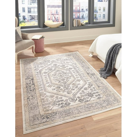 Rugs.com Aurelia Collection Rug – 6' x 9' Ivory Medium-Pile Rug Perfect For Living Rooms, Large Dining Rooms, Open Floorplans