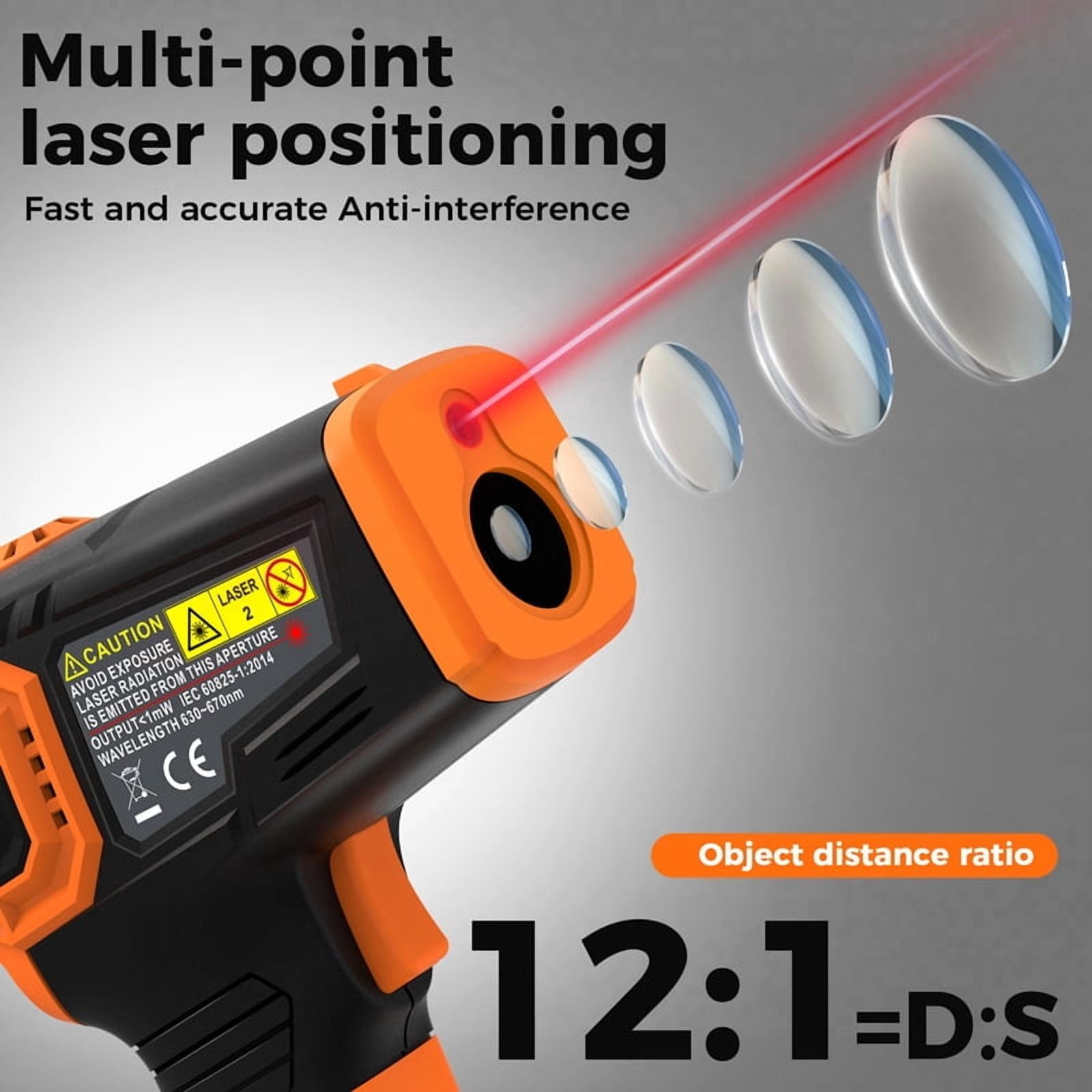 Smart Infrared Thermometer -50℃ to 380℃ Infrared Sensor Ambient Temperature Measurement Non-contact IR Thermometer High/Low Alarm