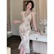 thumbnail image 1 of Vintage Sexy Sleeveless Neck-mounted Party Maxi Dresses for Women Halter Spaghetti Strap Folds Midi Dress Elegant Fashion SummerM Gao Jinjia LED, 1 of 2