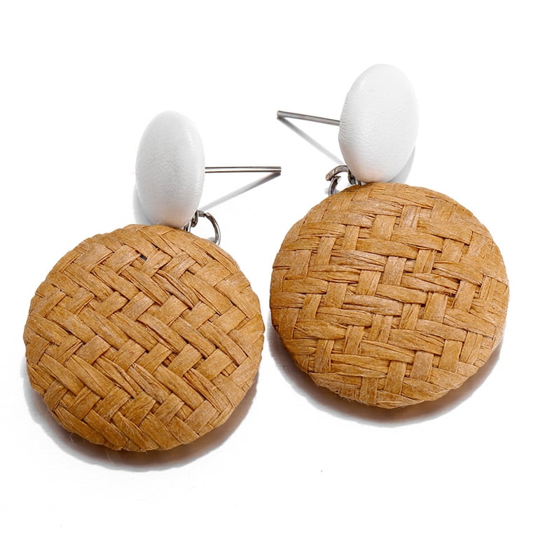 Wooden & Leather Circle Earrings - Geometric Hollow Out Dangle Earrings For Women