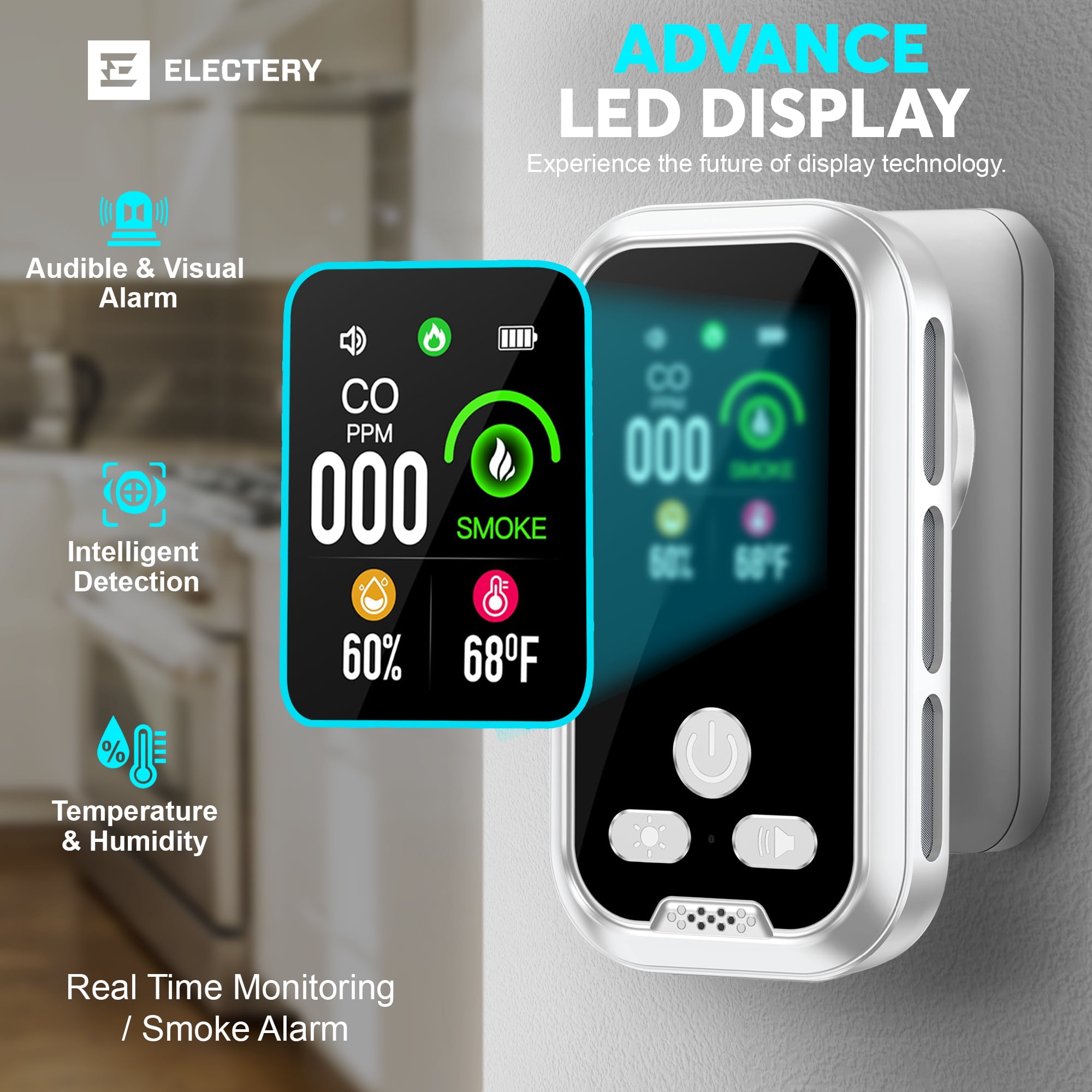 5 in 1 Smart Indoor Air Quality Monitor with Temperature &amp; Humidity, Multi-Gas Sensor, Real-Time Display for Home, RV &amp; Travel