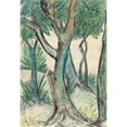 thumbnail image 2 of Otto Mueller 11x14 Black Ornate Wood Framed Double Matted Museum Art Print Titled: Landscape with Trees in the Foreground (1924), 2 of 5