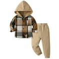 thumbnail image 2 of ATOGUTA Toddler Boy Clothes Baby Outfits Little Boys Long Sleeve Plaid Hoodie with Pants 2PCS Clothing Set Size 6M-10, Khaki, 2 of 3