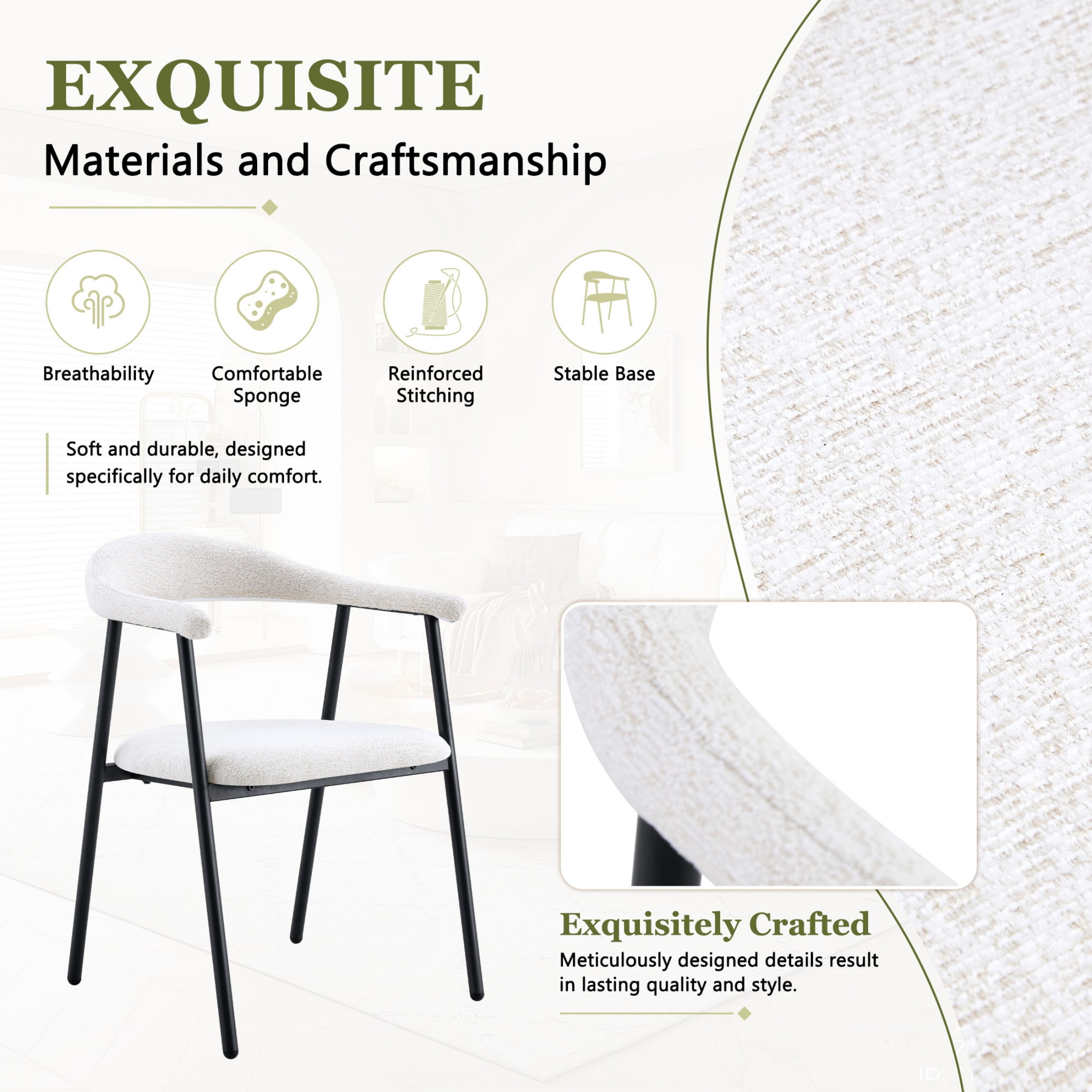 Vinform Upholstered Dining Chairs Set of 4, Fabric Dining Room Chairs, White
