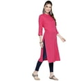 thumbnail image 3 of eloria Women's Pink Pure Cotton Solid Kurta Three-Quarter Sleeves Straight Kurta, 3 of 3