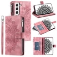 thumbnail image 6 of ShellTech Samsung Galaxy S21 Wallet Case Mandala Floral Embossed PU Leather Folio featuring Zipper Magnetic Closure,Pink, 6 of 9