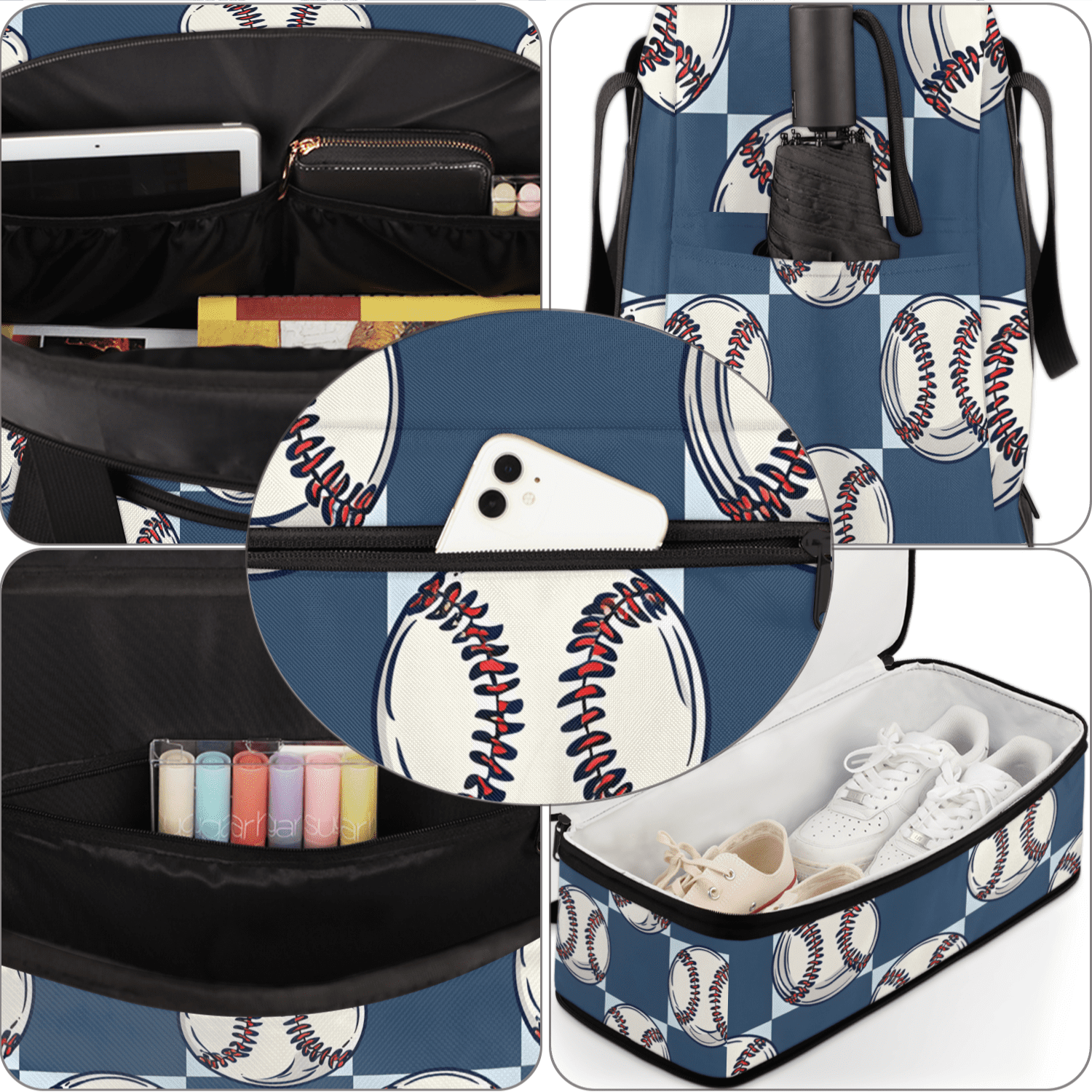 Herdesigns Baseball Travel Duffel Bag with Shoe Compartment Baseball Print Large Foldable Waterproof Weekend Overnight Bag for Beach Swim Pool Bags Sports Gym