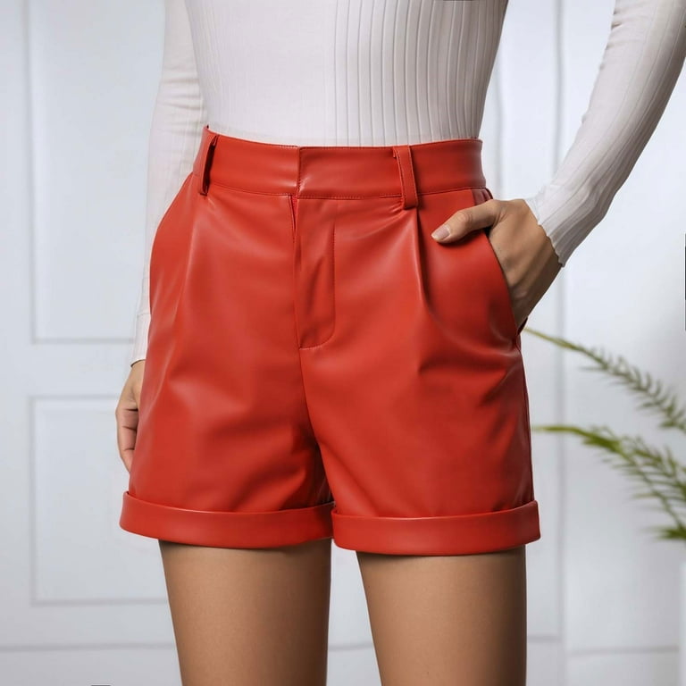 MIXUE Shorts For Women Summer Solid Color Leather High Waist