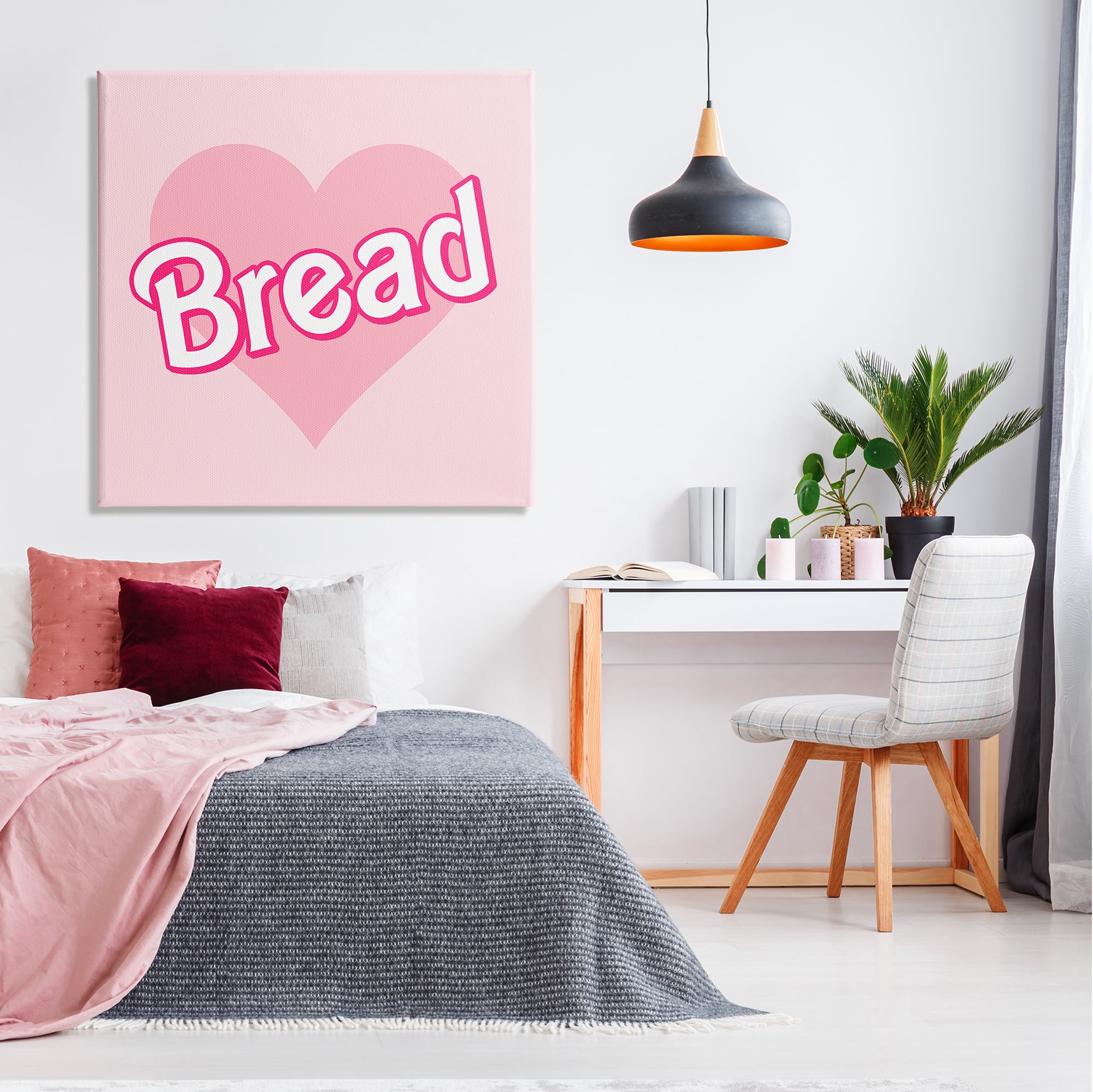 Stupell Industries Bread Pink Heart Phrase Inspirational Painting Gallery Wrapped Canvas Print Wall Art, 36 x 36