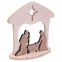 Wooden Manger Scene, One-Piece Nativity Set for Mantel or Table, Harvest and Natural Finish