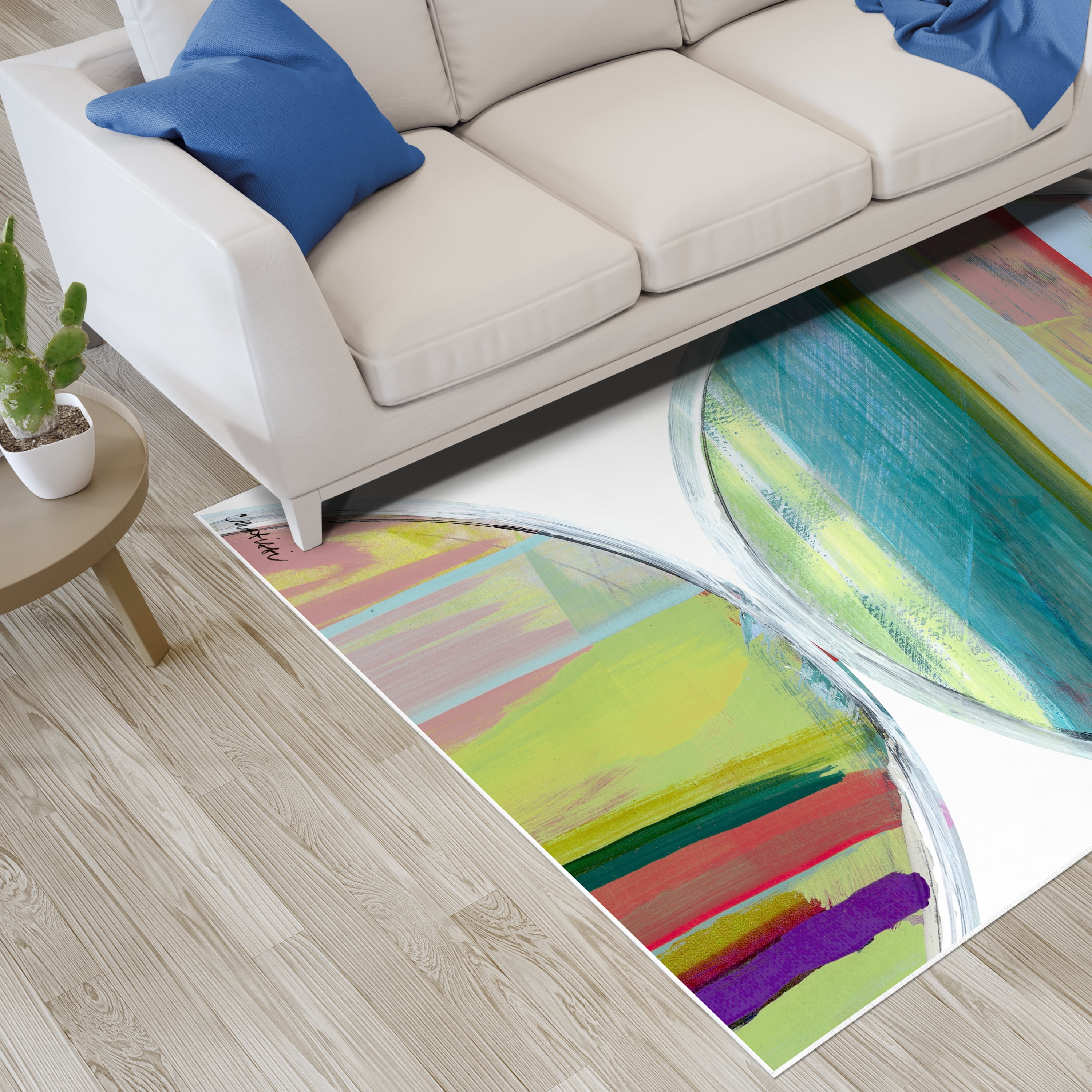 Rhythmic Circles III Washable Geometric Art Area Rug size 5'x8', Power-loomed, Heavenly Softness with Non-Slipping Backing