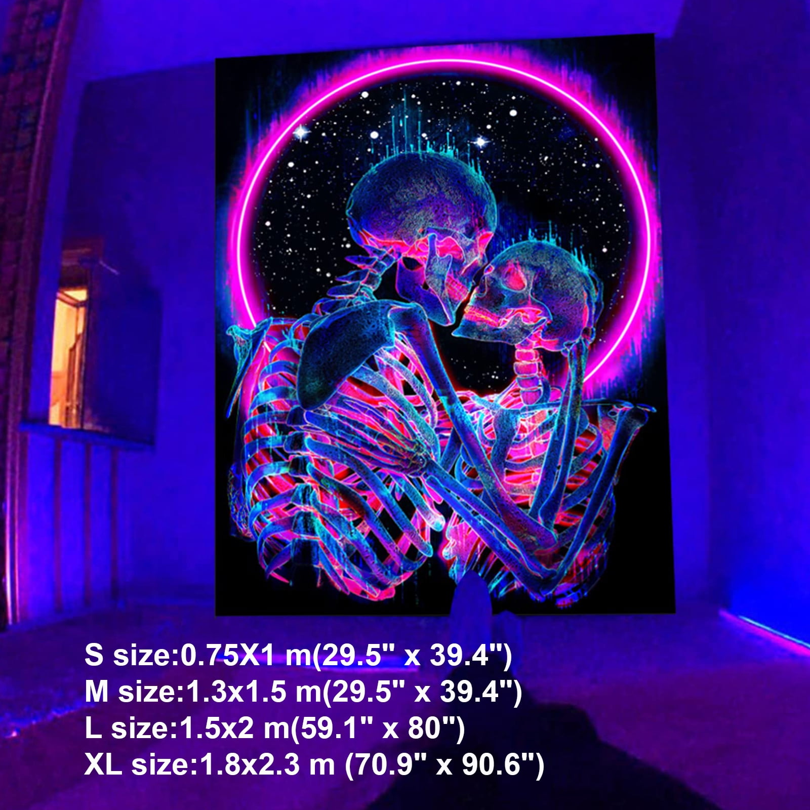 Zootealy Blacklight Skull Tapestry The Kissing Lovers Tapestry UV Reactive Trippy Psychedelic Neon Tapestries Glow in the Dark Party Backdrop Skeleton Wall Art for Bedroom Living Room M Size Walmart.c...