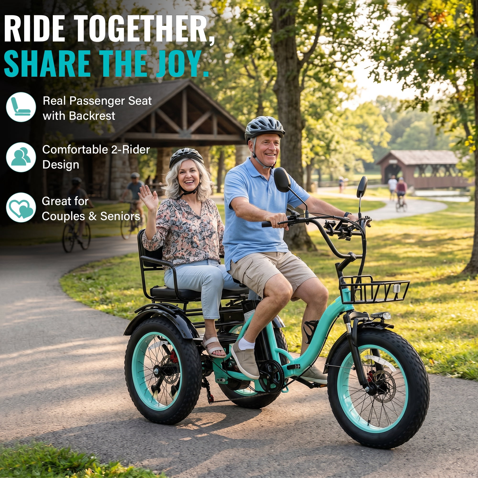 Broobey Pre-assembled 85% Two Seater Electric Tricycle 7 Speed with 48V20Ah Lithium Battery 750W Motor  Electric Tricycle for Adults with Rear Basket Green UL2849