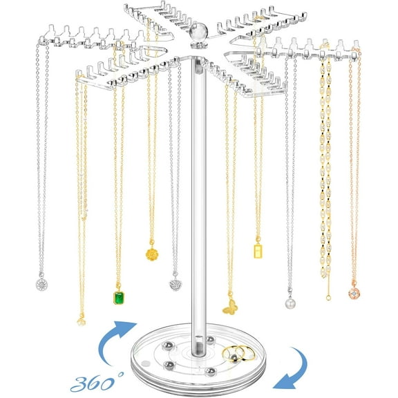 BZUEPRS Necklace Holder Organizer Jewelry Stand, Acrylic Necklace Organizer Stand, Clear Jewelry Holder Display Rack for Necklaces, Bracelets, Rings, Earrings 13 in Height.