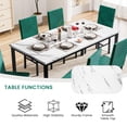thumbnail image 7 of AWQM 7 Piece Dining Table Set for 6, Faux Marble Kitchen Table with 6 Velvet Chairs, Modern Dining Room Table Set for Small Space, Living Room, Apartment, White+Green, 7 of 7