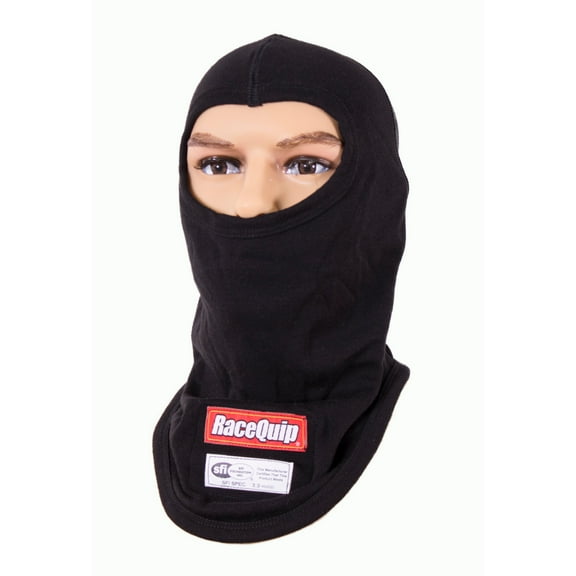RaceQuip 433990RQP Head Sock Single Eyeport SFI 3.3 Single Layer Fire Retardant Cotton Black Small