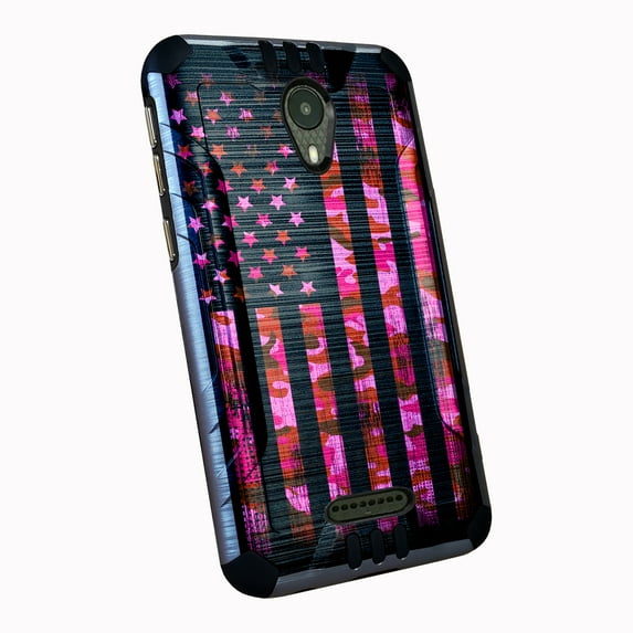 DALUX Combat Phone Case Compatible with Cricket Vision 2 U304AC (2020) - Pink Camo US Flag